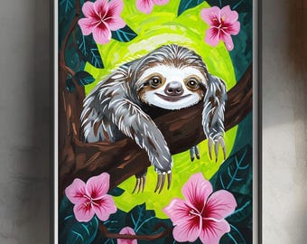 Cute Sloth in a Tree | Printable Digital Download | Creative Clay and Chaos | DIGITAL Wall Art | Poster Digital Print Wall Decor |