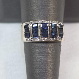 Nachlassring aus natürlichem blauem Saphir und Diamant Band 585 Weißgold Gr. 7,5
