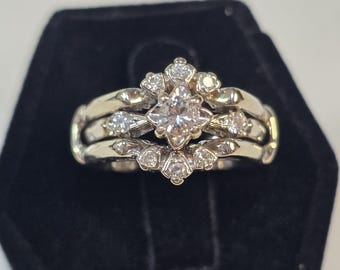 Antique art deco natural diamond wedding set 14k white gold size 5.75