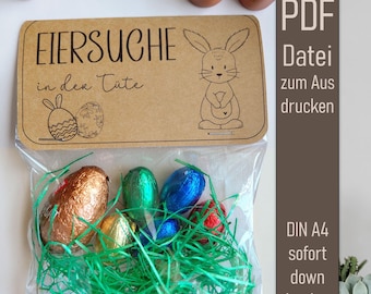 Easter egg hunt in a bag - Easter label PDF - DIY gift idea to print