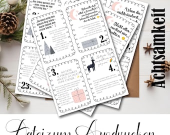 Advent Calendar PDF 24 x Mindfulness for Printing | Digital 6 A4 Pages, Motivation, Gift Idea DIY Cards