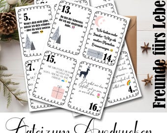 Advent calendar with 24 loving messages for your best friend – digital friendship calendar to print out, gift idea for women