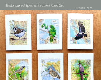 Endangered Species Bird Art Card Set, Original Acrylic Paintings