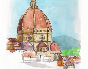 Florence Cathedral Watercolor Print: Duomo di Firenze, Italy Travel Sketch