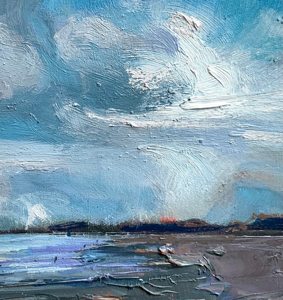 Original Oil Painting Impressionist Landscape Seaside Beach