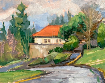 Original Plein air landscape impressionist oil painting contemporary artwork 6x8 inch daily painting by Elo Wobig
