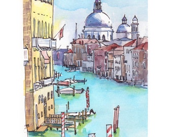 Venice Grand Canal Watercolor Print, Basilica Santa Maria Della Salute, Limited Edition