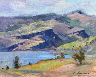 Original landscape plein air oil painting PNW Columbia River Gorge Catherine Creek Mosier “Syncline Stacks” by Elo Wobig