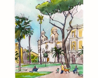 Rome Piazza Cavour Watercolor Sketch Art Print