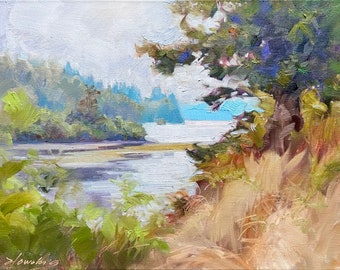 Original landscape oil painting “Quiet Cove” impressionist 11 x 14 inch oil on canvas