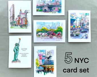 NYC Art Card Set: Watercolor Ink Sketches, New York City Notecards