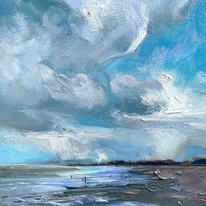 Original Oil Painting Impressionist Landscape Seaside Beach Cloudscape Oregon Coast 6 x 8 in artwork by Elo Wobig