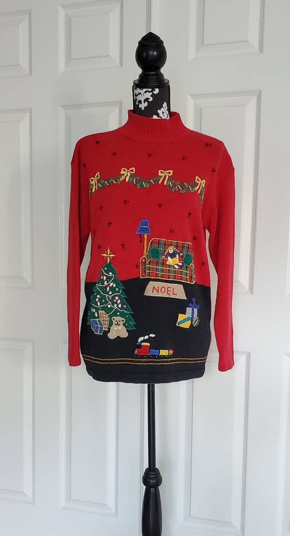 Ohi Ugly Christmas Sweater Red Knit Embroidery Ho… - image 1
