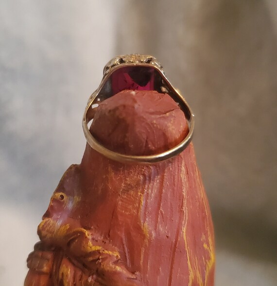 Red Ruby Garnet Masonic Ring Silver Etched Symbol… - image 4