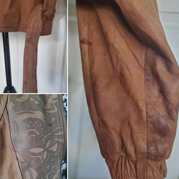 Winlit Brown Leather Jacket Patches Panels Trim R… - image 5