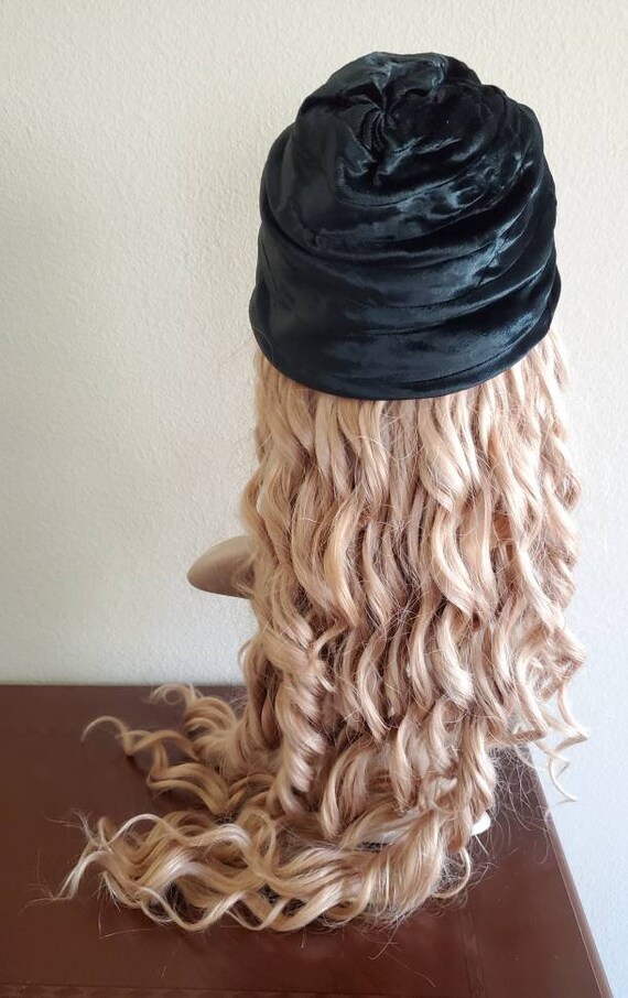 Black Velvet Cloche Lined Beanie Loose Cap Hat Jo… - image 4