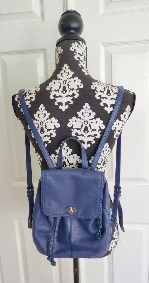 バッグ Vintage Coach Turnrock Blue Daypack Coach Park Leather Backpack French Blue Royal Teal Lining