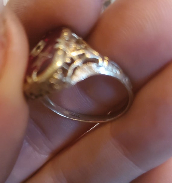 Red Ruby Garnet Masonic Ring Silver Etched Symbol… - image 7