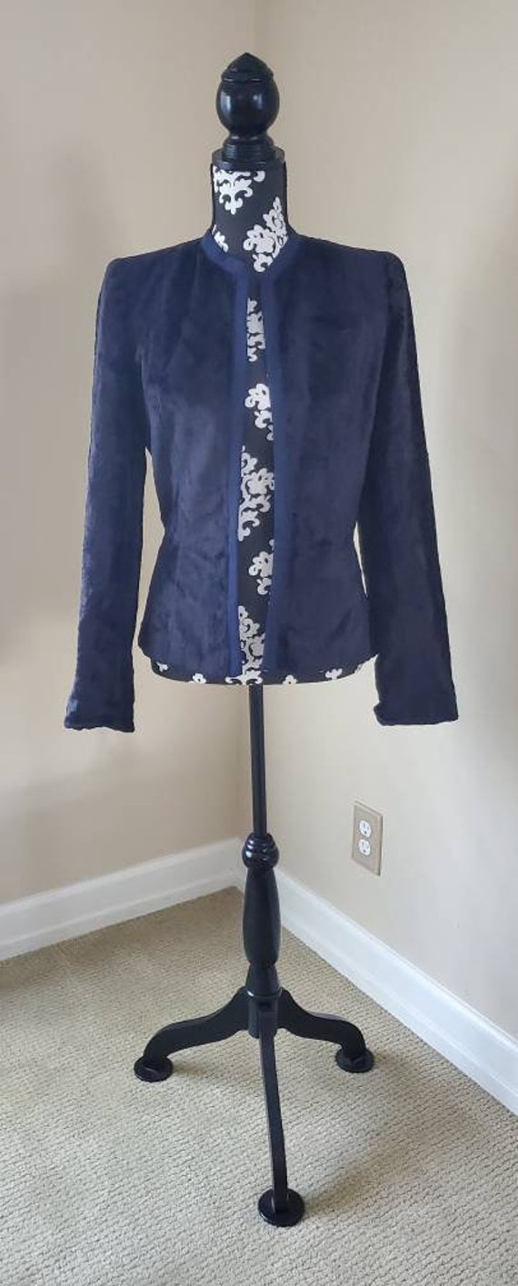 Harris & Co Sportshop Dallas Texas Mohair Navy Midnight Blue Cardigan Sweater Grosgrain Trimmed Lined Tailored 1950s Department Store Small