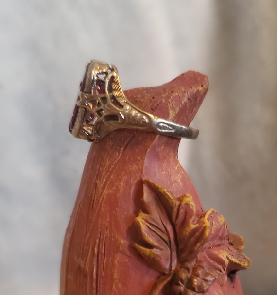 Red Ruby Garnet Masonic Ring Silver Etched Symbol… - image 3