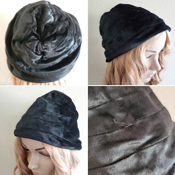 Black Velvet Cloche Lined Beanie Loose Cap Hat Jo… - image 10