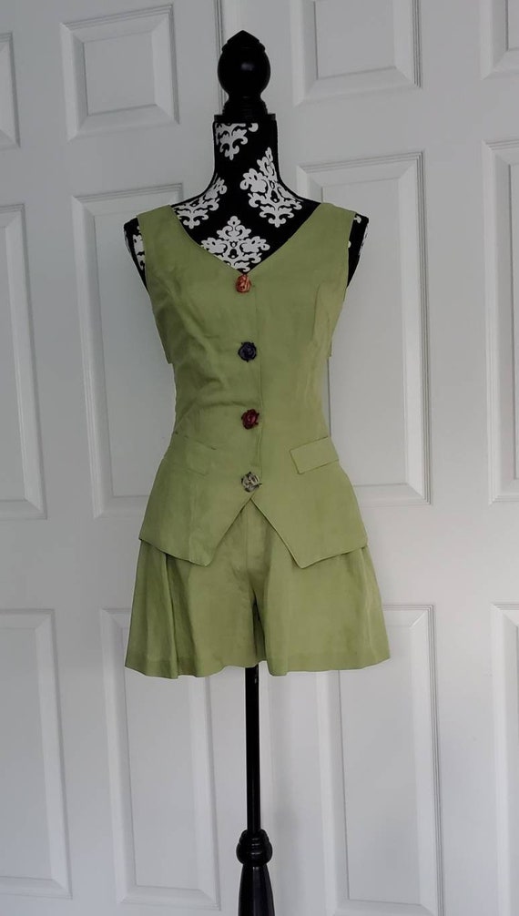 Aziz Lime Green Vest Top Shorts 1990s Romper Set S