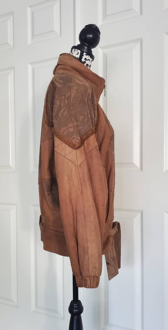 Winlit Brown Leather Jacket Patches Panels Trim R… - image 4