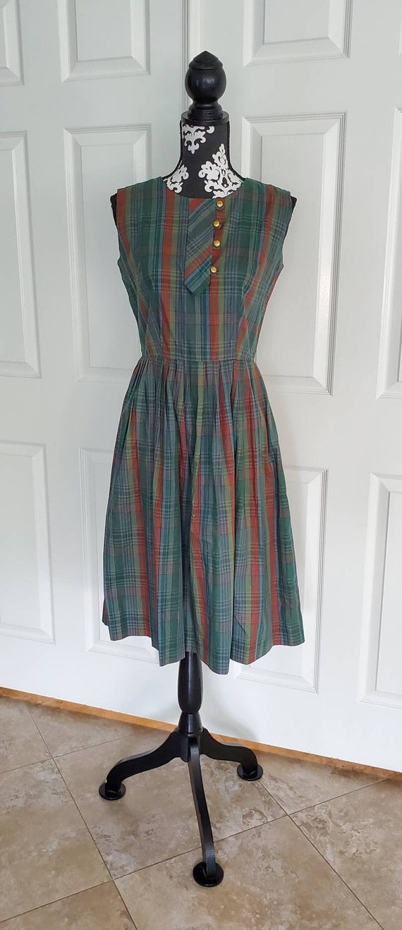 Jeanne Crain Green Blue Orange Plaid Tartan Dress 