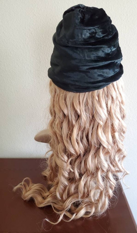 Black Velvet Cloche Lined Beanie Loose Cap Hat Jo… - image 7