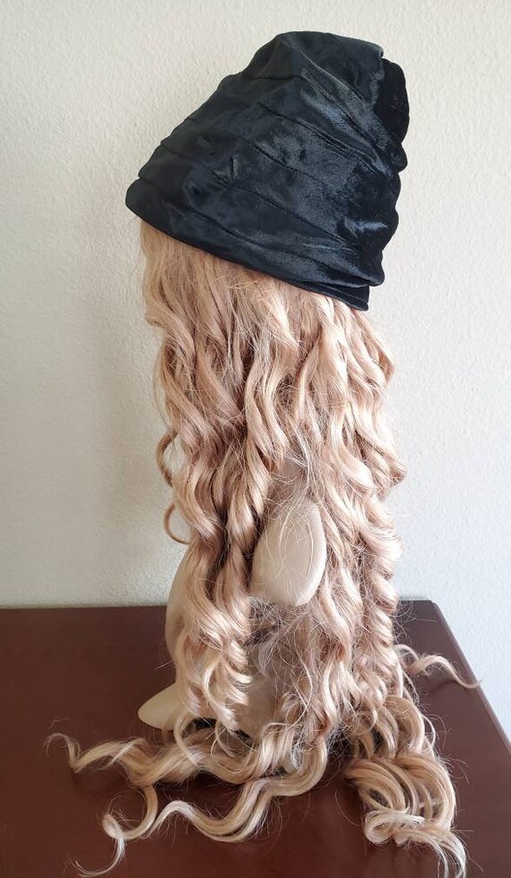 Black Velvet Cloche Lined Beanie Loose Cap Hat Jo… - image 8
