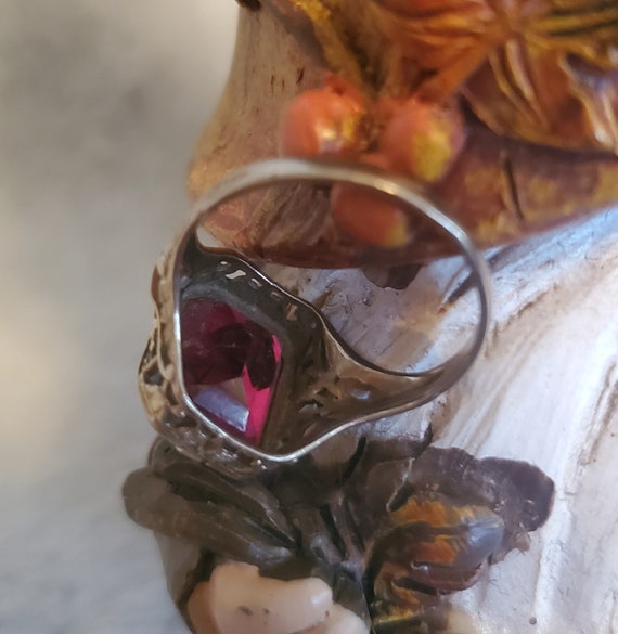 Red Ruby Garnet Masonic Ring Silver Etched Symbol… - image 6