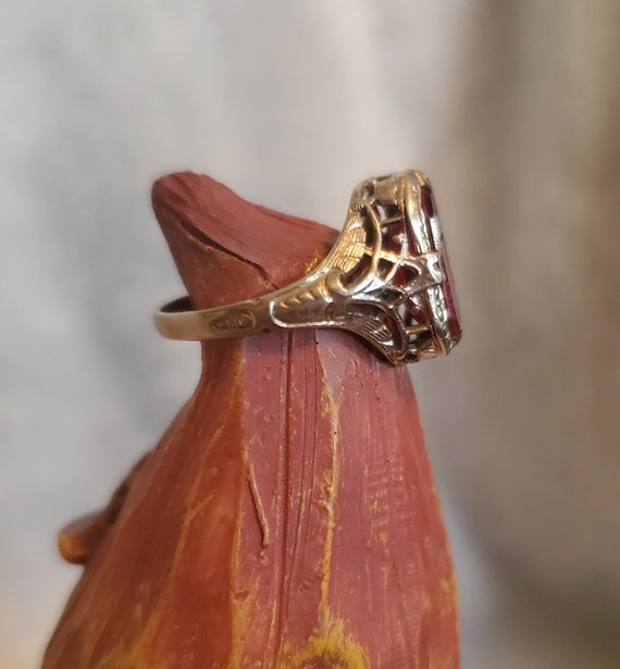 Red Ruby Garnet Masonic Ring Silver Etched Symbol… - image 5