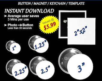 BUTTON PIN TEMPLATE - Button Pin Pdf, Button Pin Blank, Sublimation Button Template, Badge Circle Label, Downloadable Canva 6 Sizes Included
