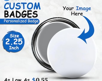 Custom Flat Back Badge: DIY Craft, Logo, Photo (50 Pack, Recycled Steel, Mylar Finish)