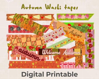 Autumn Washi Tapes: Digital Scrapbooking Stickers (PNG, PDF)
