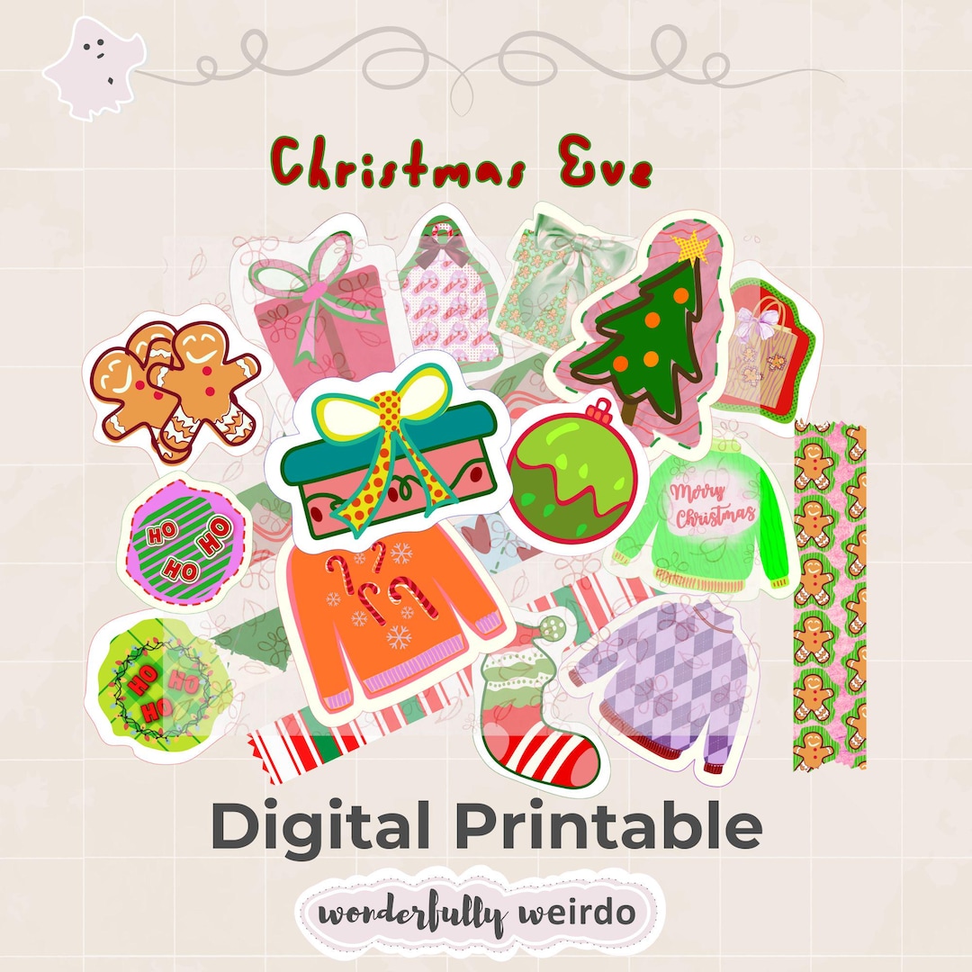 Christmas Eve Sticker Bundle | 21 Printable Holiday Stickers | High-res ...