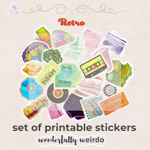 Retro 80s and 90s Printable Sticker Bundle for Scrapbooking Journaling and Planners