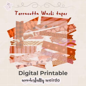 Terracotta Washi Tape Bundle, 20 Digital Printable Washi Tapes in PNG & PDF, Patterns in Various Sizes, digital download
