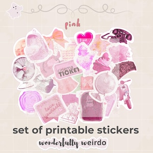 Pink sticker bundle | printable pink white border stickers | cute sticker sheet | digital pink set | bullet journal pink stickers