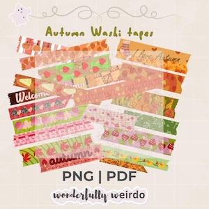 Autumn Washi Tape Bundle | PNG | PDF | 20 Printable Digital Washi Tapes | Fall Stickers for Scrapbooking, Journals & Crafts