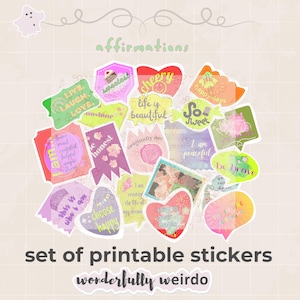 Juego de pegatinas imprimibles de afirmación motivacional, perfecto para bullet journal, bujo, scrapbooking y para decorar tus artículos personales.