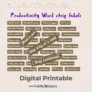 Productivity Word Strips Bundle | Printable Planner Stickers | Digital Labels for Journals and Planners