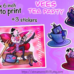 Pack d'impressions et d'autocollants Tea Party Hazbin Vees