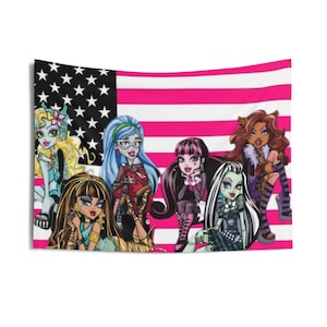 Kleurrijk monster high indoor wandtapijt, leuke kamerdecoratie, unieke meisjeskamer muurkunst, wandtapijten kinderkamer, funky woondecoratie