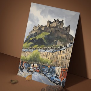 Printable City Wall Art, Day in Edinburgh Wall Art, Edinburgh Illustration Scotland Travel Painting Printable Wall Art Poster, Digital Print