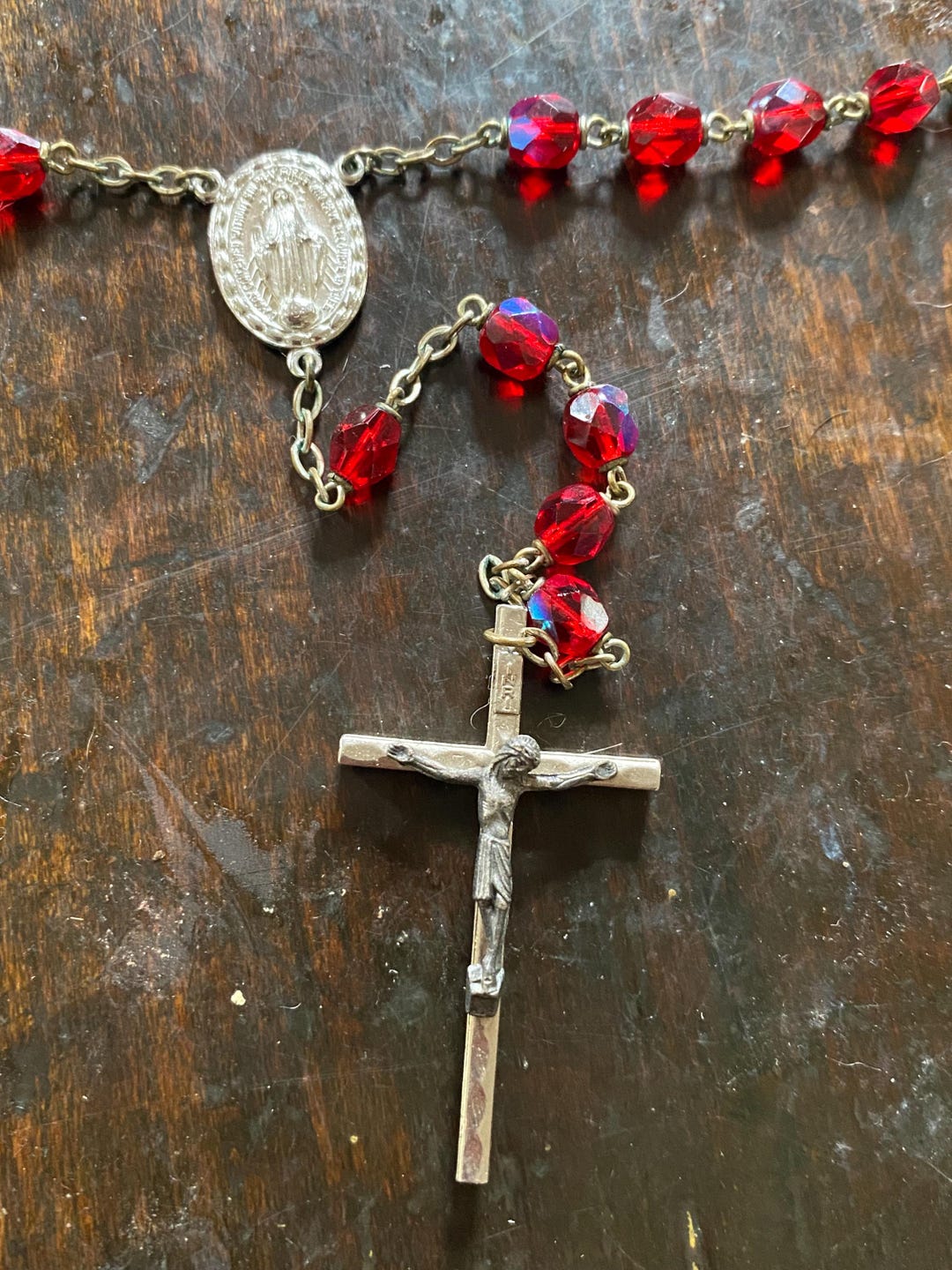 Catholic Church Ruby Vintage Red Glass Rosary | Silver Tone Catholic Prayer Beads | Faceted ...