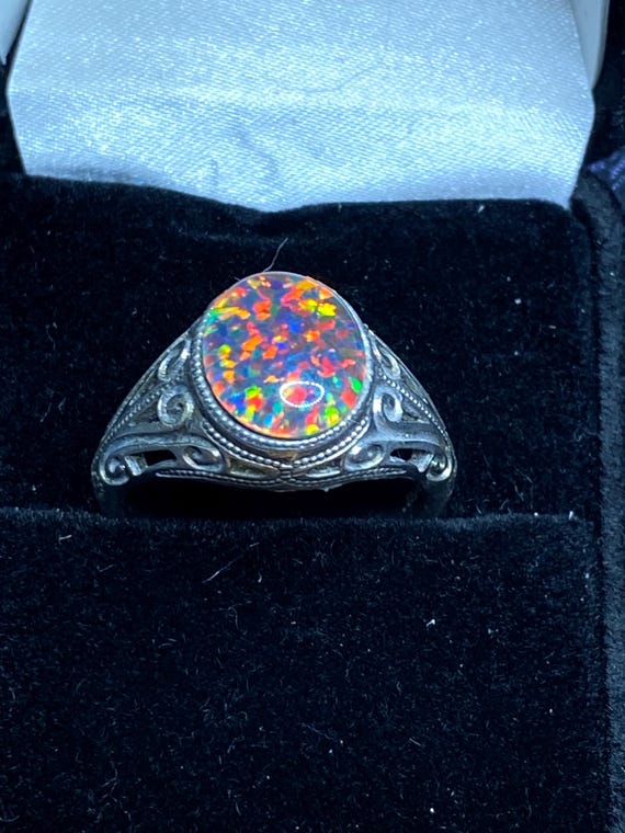 Sterling Silver Art Deco Ring – Simulated Oval Ge… - image 1