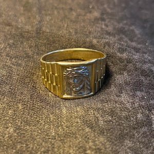 14K Two-Tone Gold Christ Head Ring – Solid Gold Men’s Religious Ring, Size 13.5
