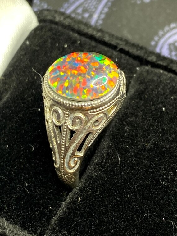 Sterling Silver Art Deco Ring – Simulated Oval Ge… - image 3