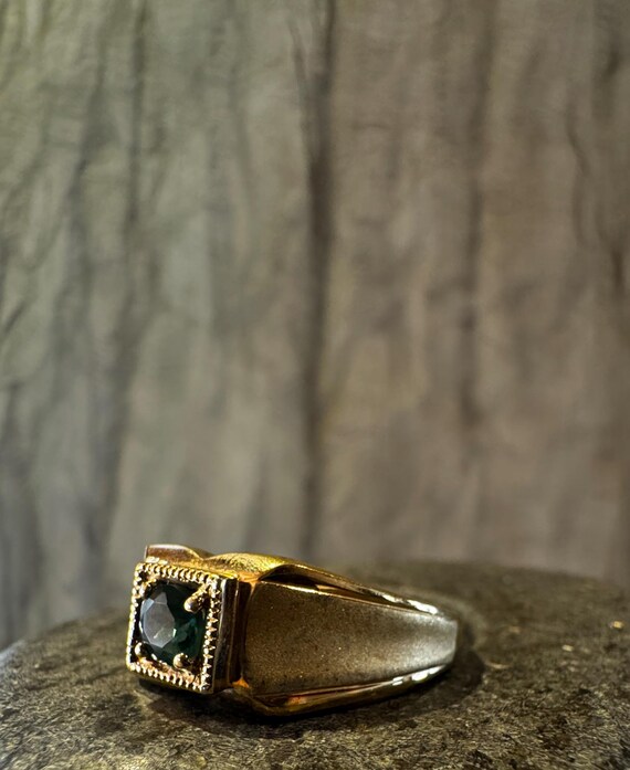 Gold Plated Emerald Signet Ring - Size: 13.2 | Lab-Created Emerald